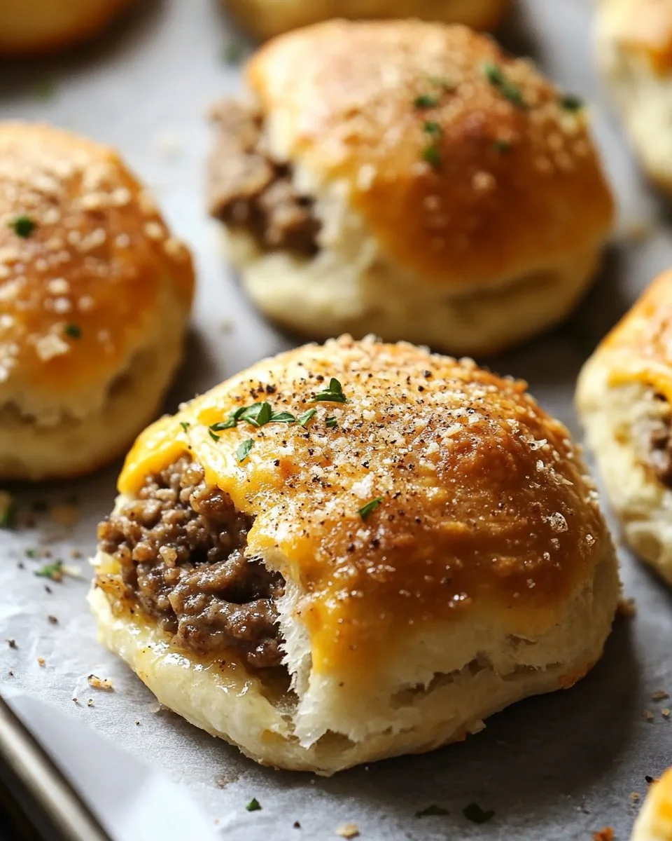 Garlic Parmesan Cheeseburger Bombs served on a wooden platter