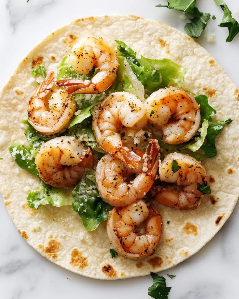 Grilled Shrimp Caesar Wraps Grilled shrimp caesar wraps with fresh ingredients and lettuce