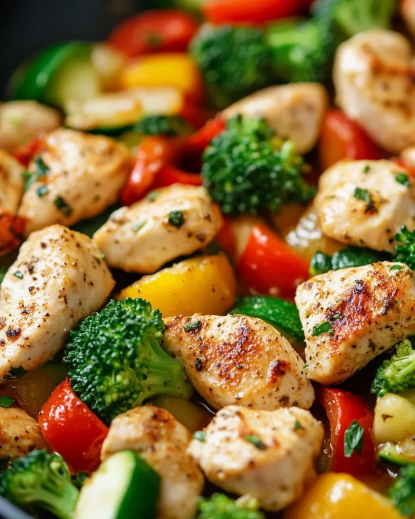 Healthy Chicken and Vegetables Skillet Healthy chicken and vegetables skillet recipe cooked in a frying pan