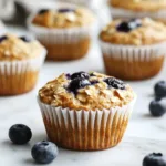 Hearty blueberry protein muffins fresh out of the oven