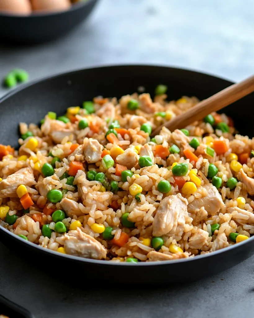 Delicious plate of Hibachi Chicken Fried Rice with vegetables and sauce