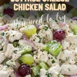 High protein cottage cheese chicken salad in a bowl topped with fresh herbs