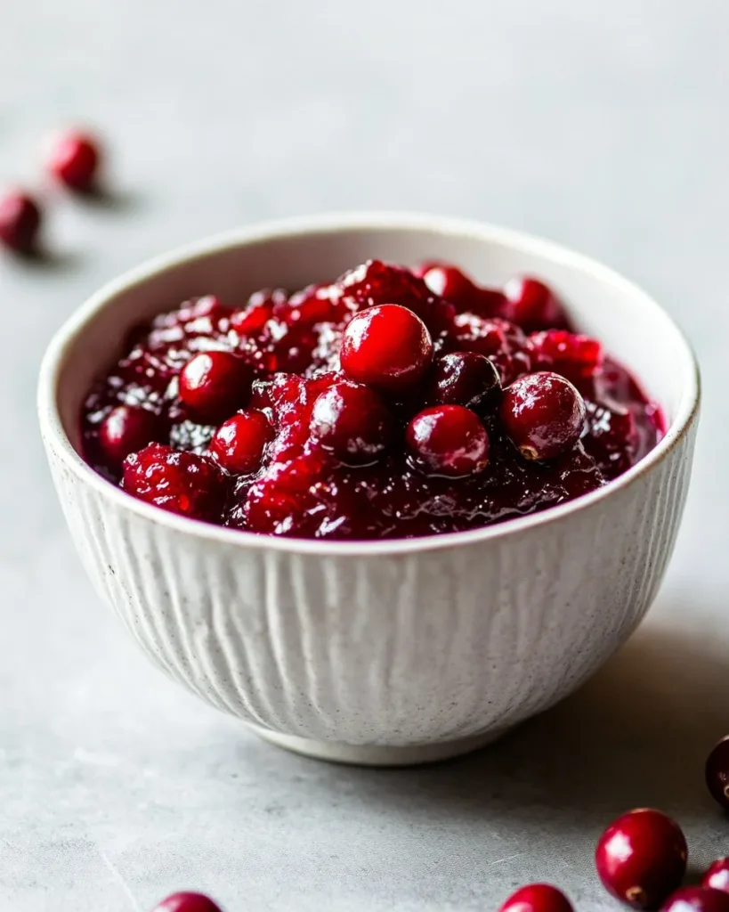 Homemade Cranberry Sauce Delicious homemade cranberry sauce in a clear dish, ready for serving.