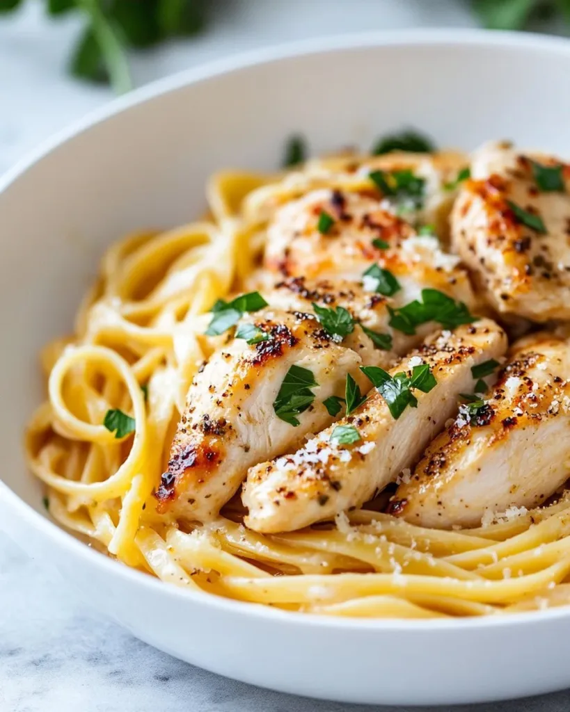 Delicious cowboy butter chicken linguine served in a bowl