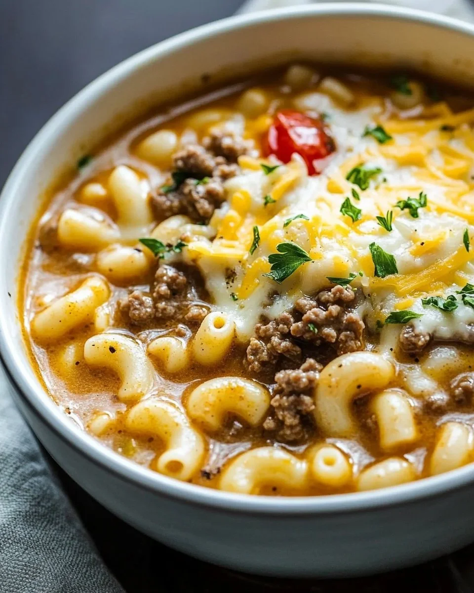 One-pot Cheeseburger Macaroni Soup