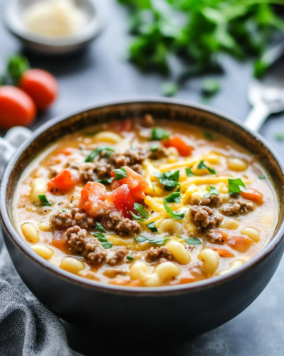 One-pot Cheeseburger Macaroni Soup