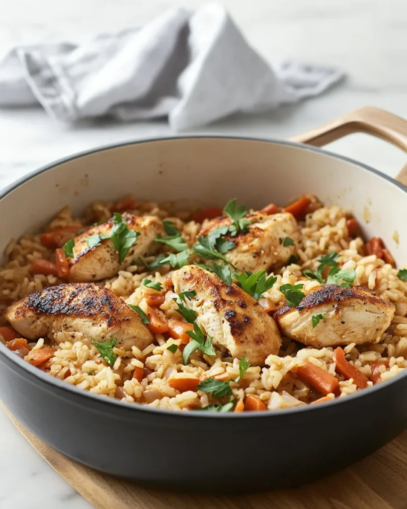 One-pot chicken and rice dish featuring tender chicken and flavorful rice.