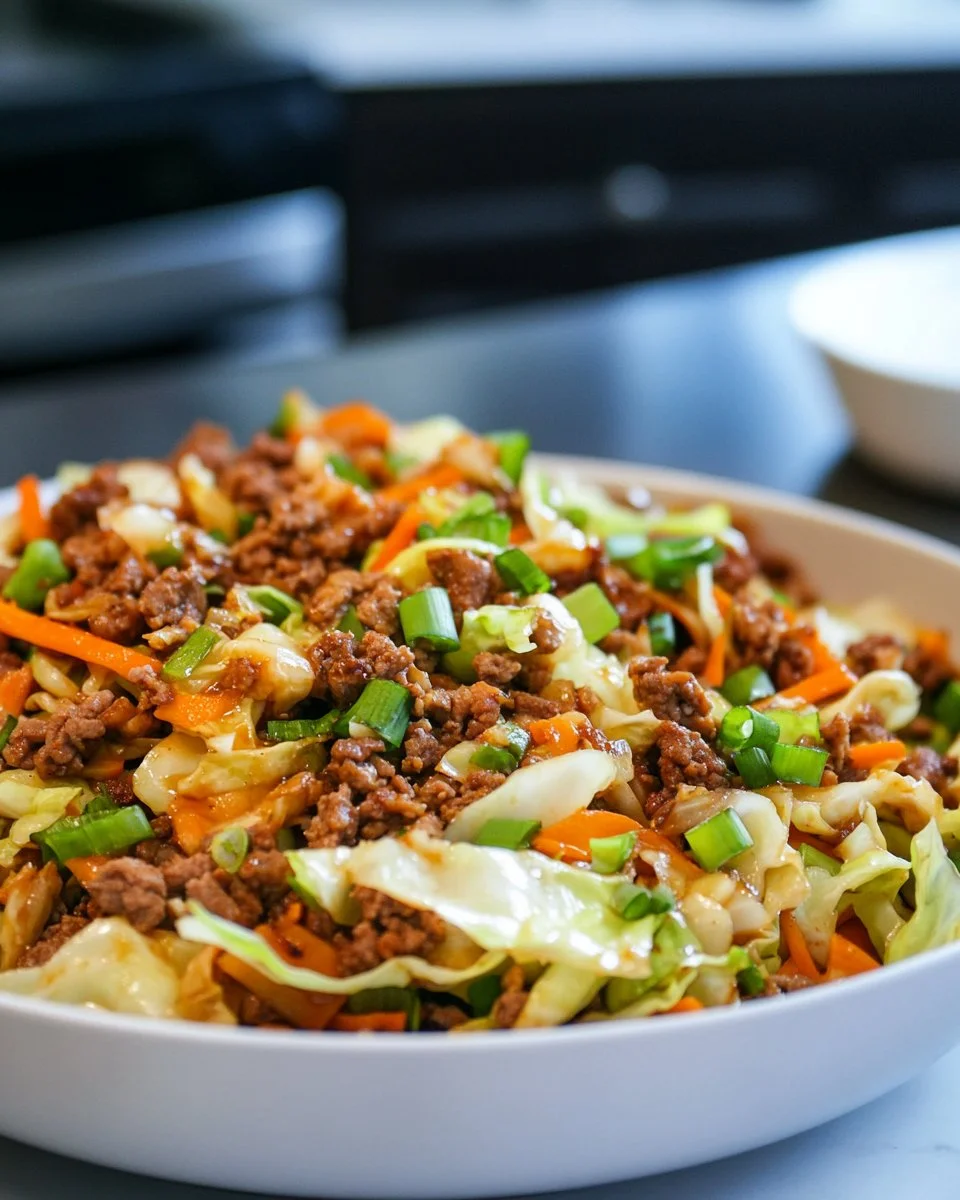 Delicious Paleo Egg Roll in a Bowl served in a vibrant dish