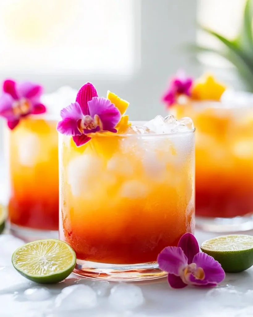 Pineapple Mango Rum Punch Pineapple Mango Rum Punch in a glass with tropical fruits