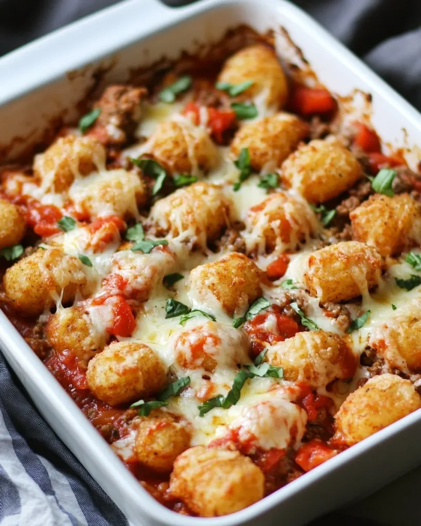 Pizza Tot Casserole: A Beginner’s Guide to Comfort Food Heaven Delicious Pizza Tot Casserole topped with cheese and pepperoni