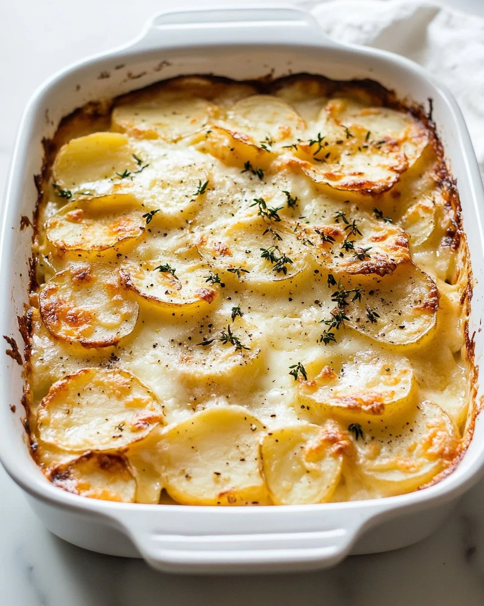 Potatoes au Gratin translates to "Gratin Potatoes" in English.