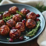 Quick Cranberry Meatballs served in a festive setting for Christmas dinner