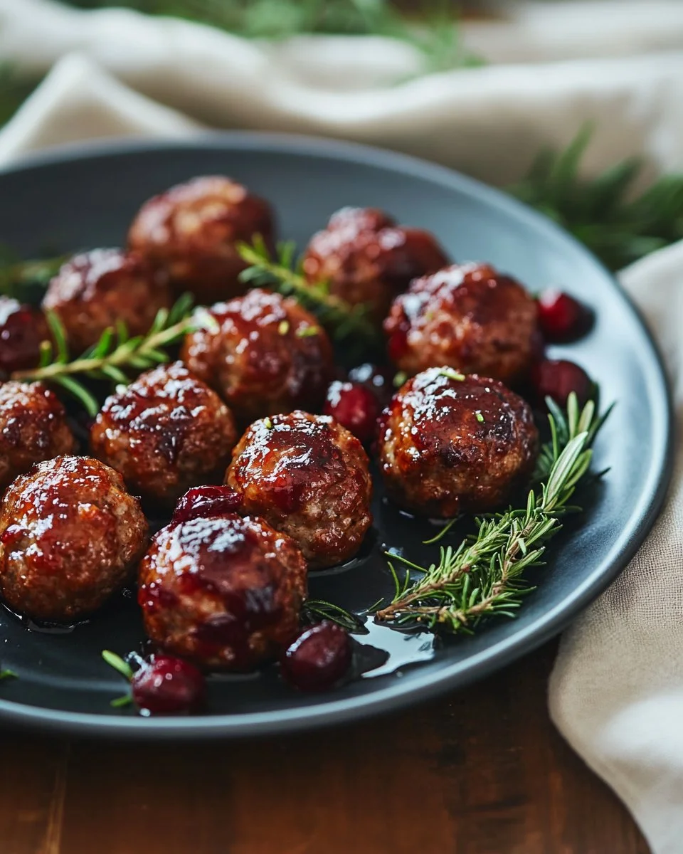 Quick Cranberry Meatballs served in a festive setting for Christmas dinner