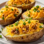 Savory Blackstone loaded potatoes topped with cheese and herbs