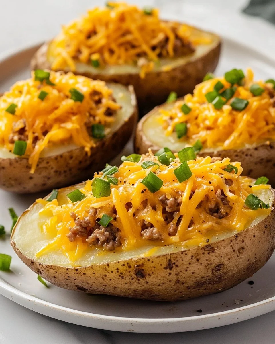 Savory Blackstone loaded potatoes topped with cheese and herbs