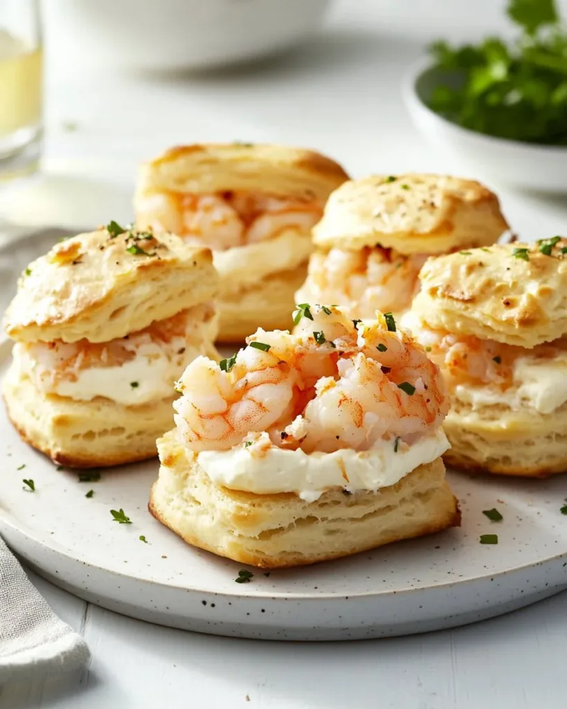 Shrimp & Crab Biscuit Melts Delicious shrimp and crab biscuit melts served on a plate.