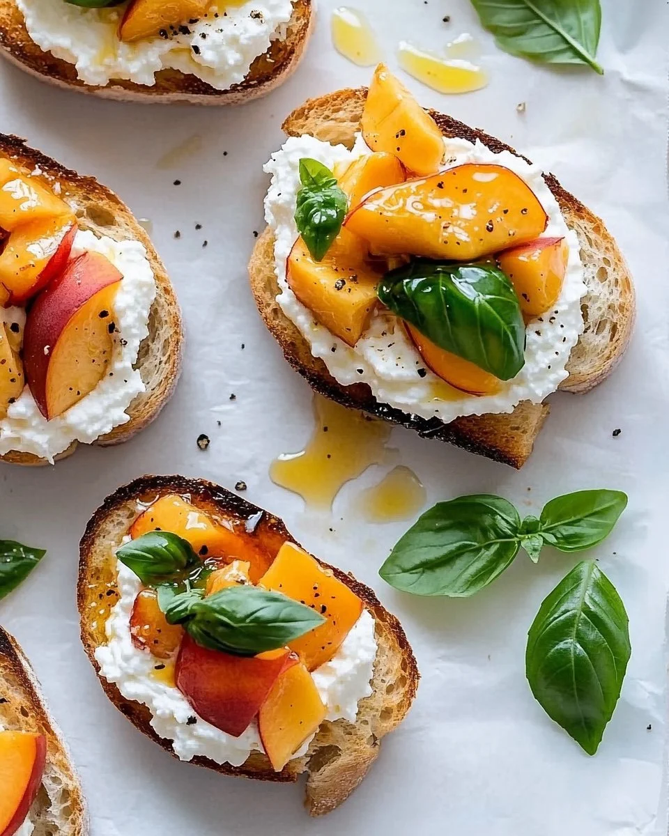 Simple Peach Bruschetta with Whipped Ricotta