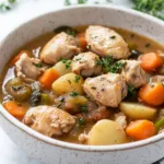 Slow cooker chicken stew recipe with vegetables and herbs