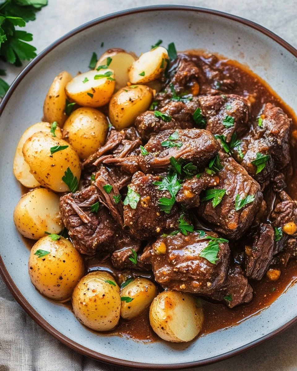 Slow Cooker Garlic Butter Beef with Potatoes