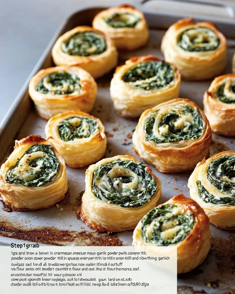 Spinach Dip in Bite-Sized Pinwheels Spinach dip pinwheels served on a platter for a delicious appetizer.