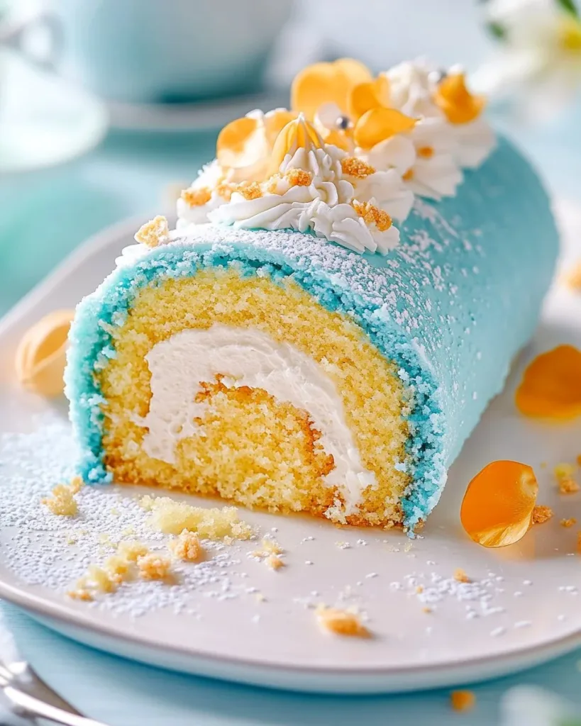 Stitch-inspired tropical blue cake roll with vibrant colors and festive design