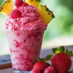 A delicious strawberry Dole Whip served in a bowl, perfect for summer indulgence.