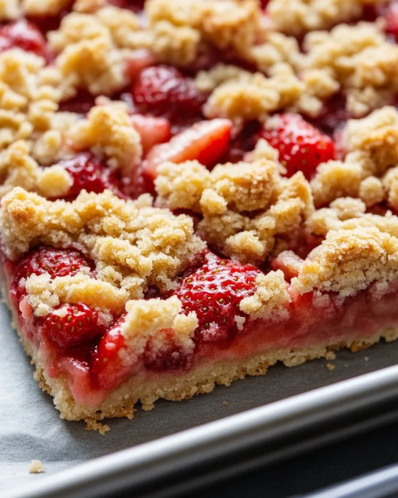 Delicious strawberry shortcake bars served on a plate with fresh strawberries.