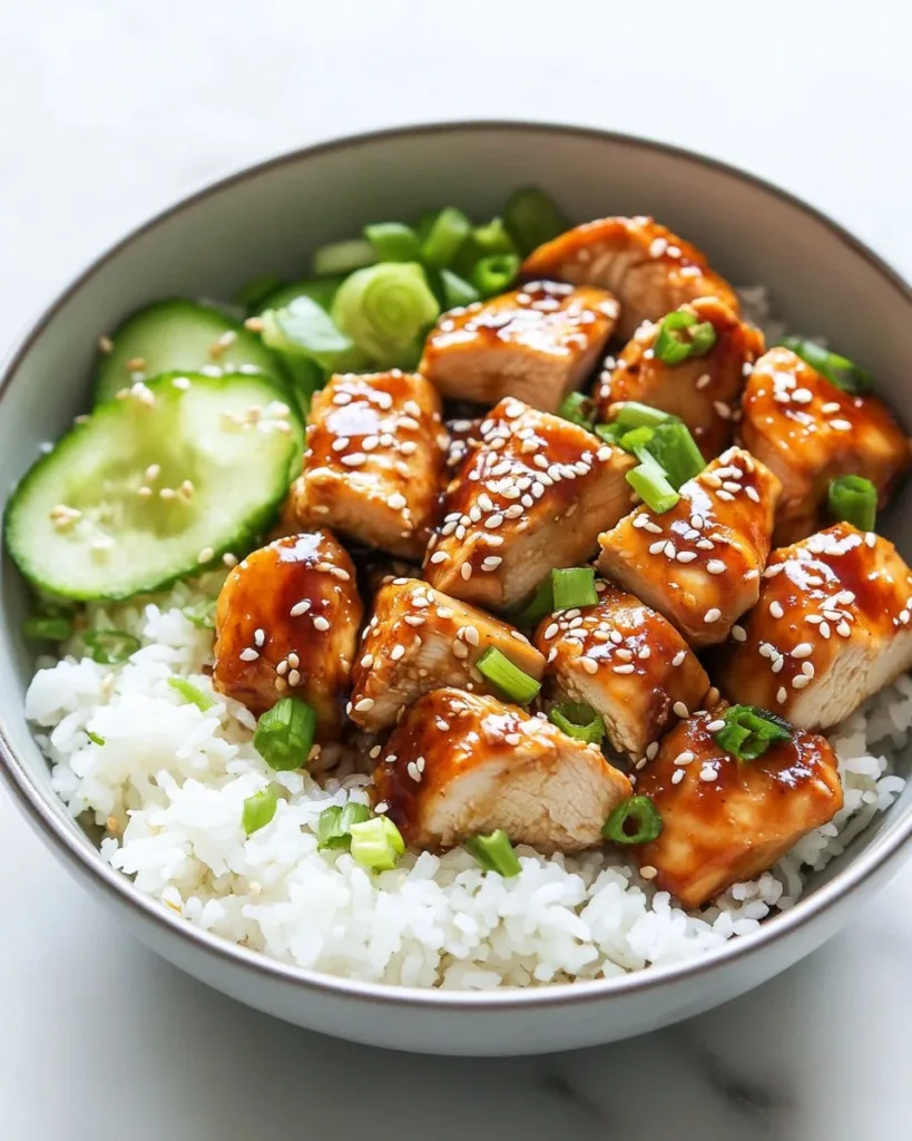 Delicious Teriyaki Chicken Rice Bowl with tender chicken and fresh vegetables