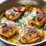 Whole30 Marry Me Chicken served on a plate with herbs and garlic