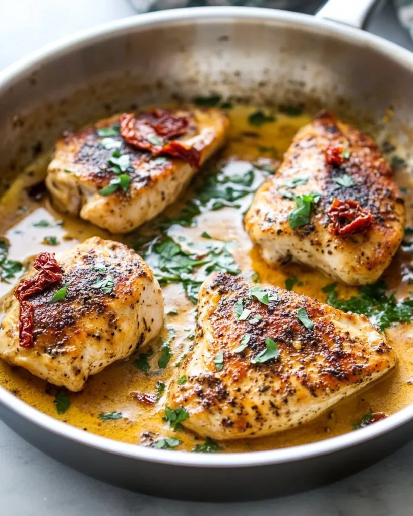 Whole30 Marry Me Chicken served on a plate with herbs and garlic