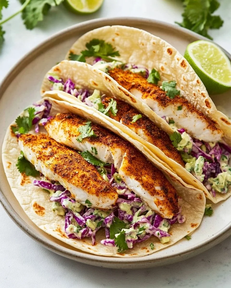 Air Fryer Fish Tacos with Cilantro Lime Slaw
