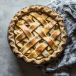 Freshly baked apple pie with golden crust and apple filling