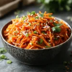 Colorful Asian Carrot Salad with fresh vegetables and sesame dressing