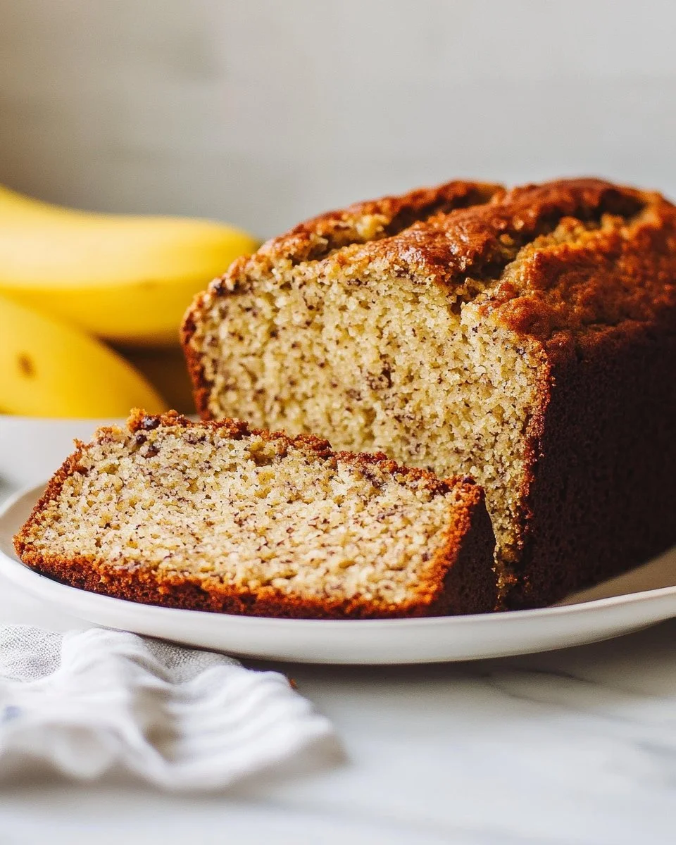 Deliciously baked Banana Quick Bread loaf on a wooden table