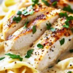 Delicious Chicken Alfredo served on a plate with fresh parsley garnish