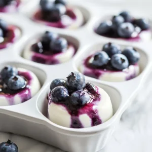 Blueberry Greek yogurt bites on a plate, healthy snack option