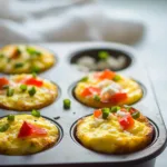 Delicious breakfast egg muffins baked with vegetables and cheese.