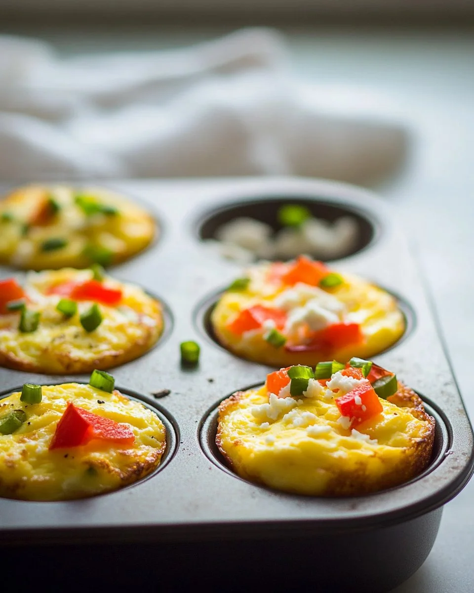 Delicious breakfast egg muffins baked with vegetables and cheese.