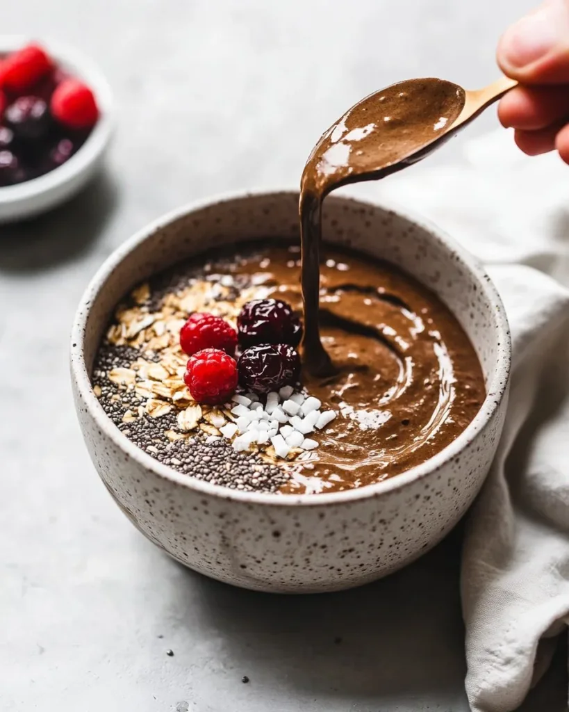Brownie batter overnight oats Delicious brownie batter overnight oats topped with chocolate and nuts.