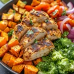 Delicious Cajun Chicken & Sweet Potato Bowls served in a vibrant dish