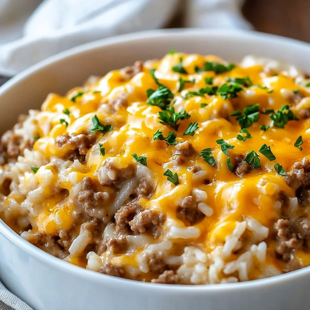 Cheesy Ground Beef and Rice Casserole