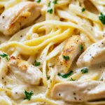 Creamy Chicken Alfredo Pasta served with parsley garnish