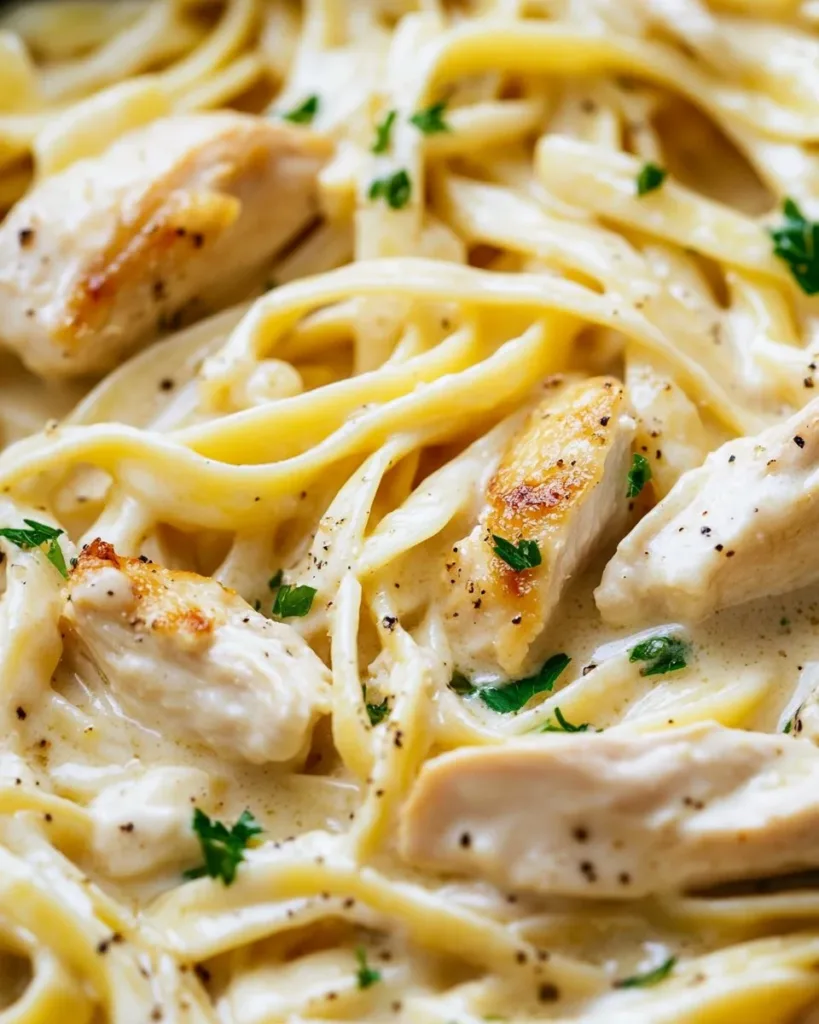 Creamy Chicken Alfredo Pasta served with parsley garnish