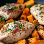 Delicious Chicken and Sweet Potato Skillet served in a pan