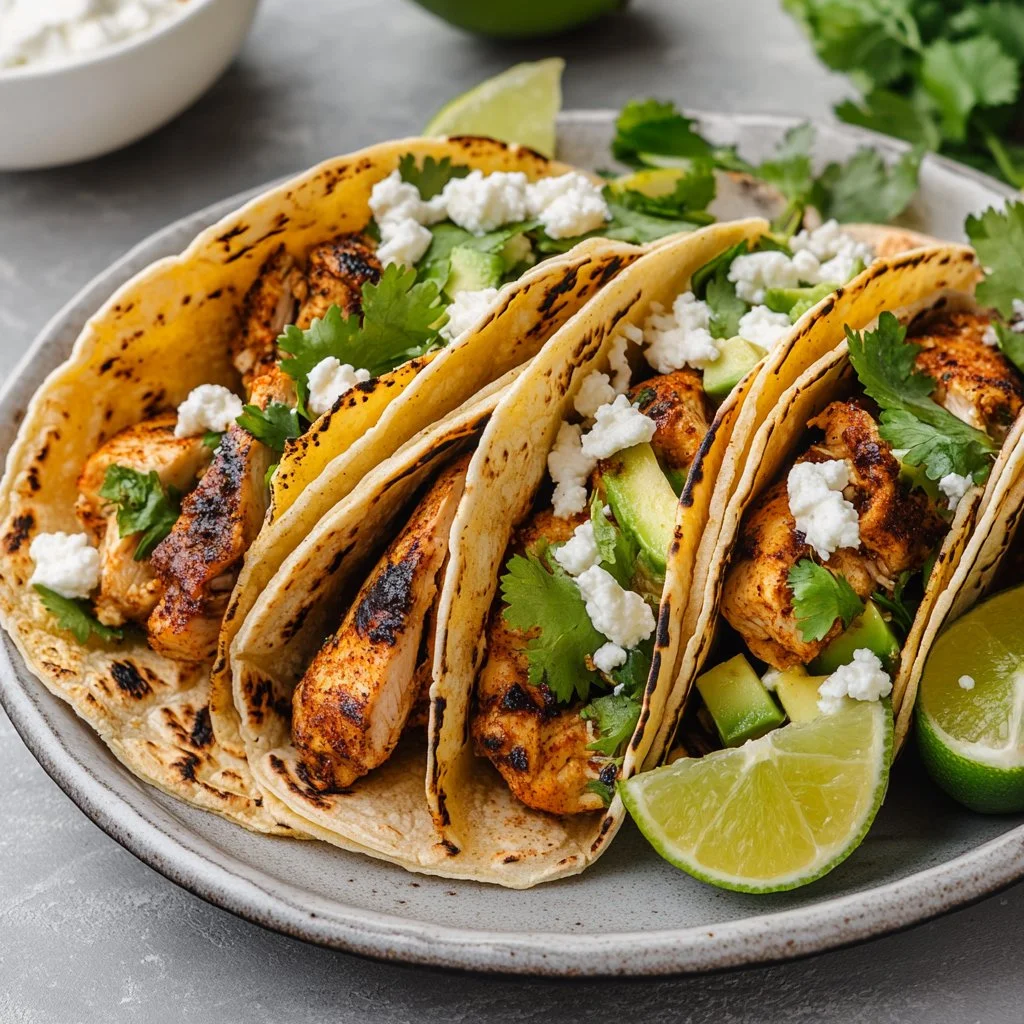 Delicious Chicken Street Tacos served with fresh toppings and vibrant colors.