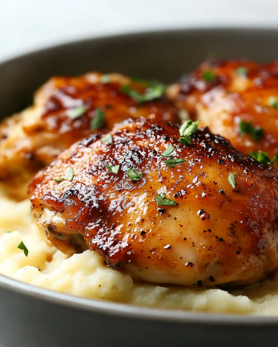 Chipotle Honey Chicken Thighs with Smoked Gouda Mashed Potatoes dish