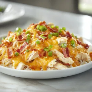 Delicious bowl of Crack Chicken topped with herbs and served with rice.