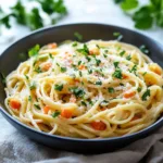 Creamy pasta primavera with fresh vegetables in a rich sauce