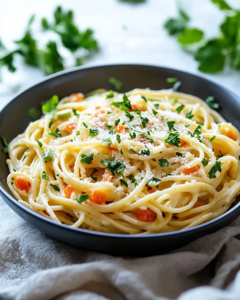 Creamy pasta primavera with fresh vegetables in a rich sauce