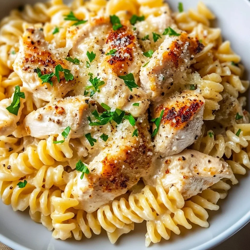 Crockpot Garlic Parmesan Chicken Pasta